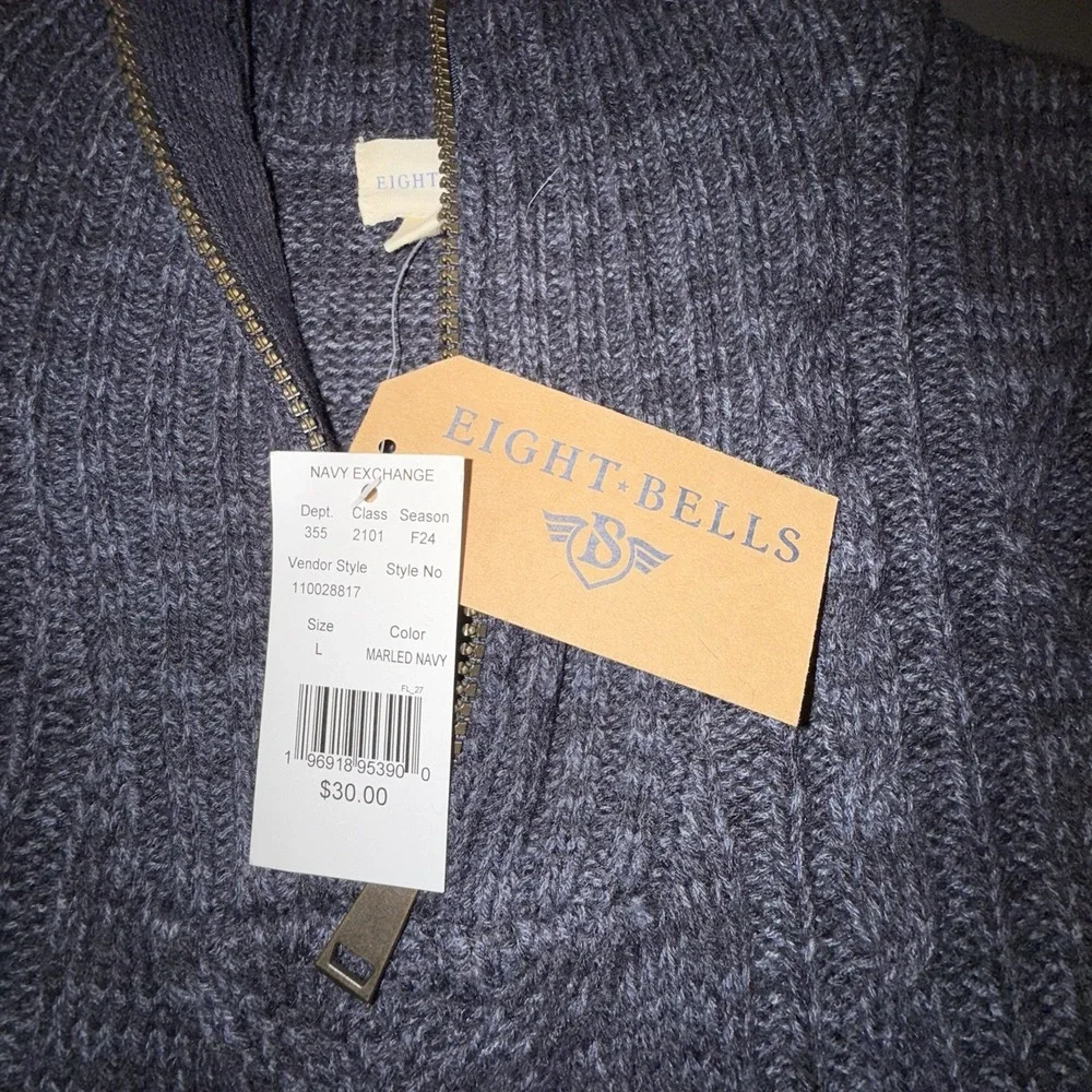 Eight Bell Men's Knitted Quarter Zip Up Pullover Sweater in Navy Blue‎ NWT Dad